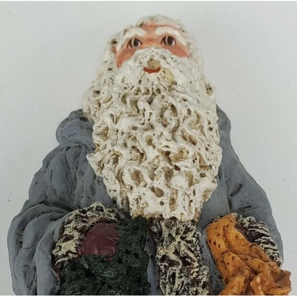 Rare June McKenna 1989 Old World Santa Blue Robe Holds Tree Collectible Ornament